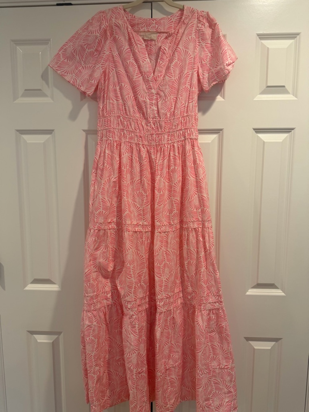 Anthropologie Somerset Pink Printed Tiered Maxi Dress, size Medium